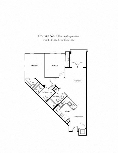 Floor plan for 2 beds, 2 baths, 967 sqft